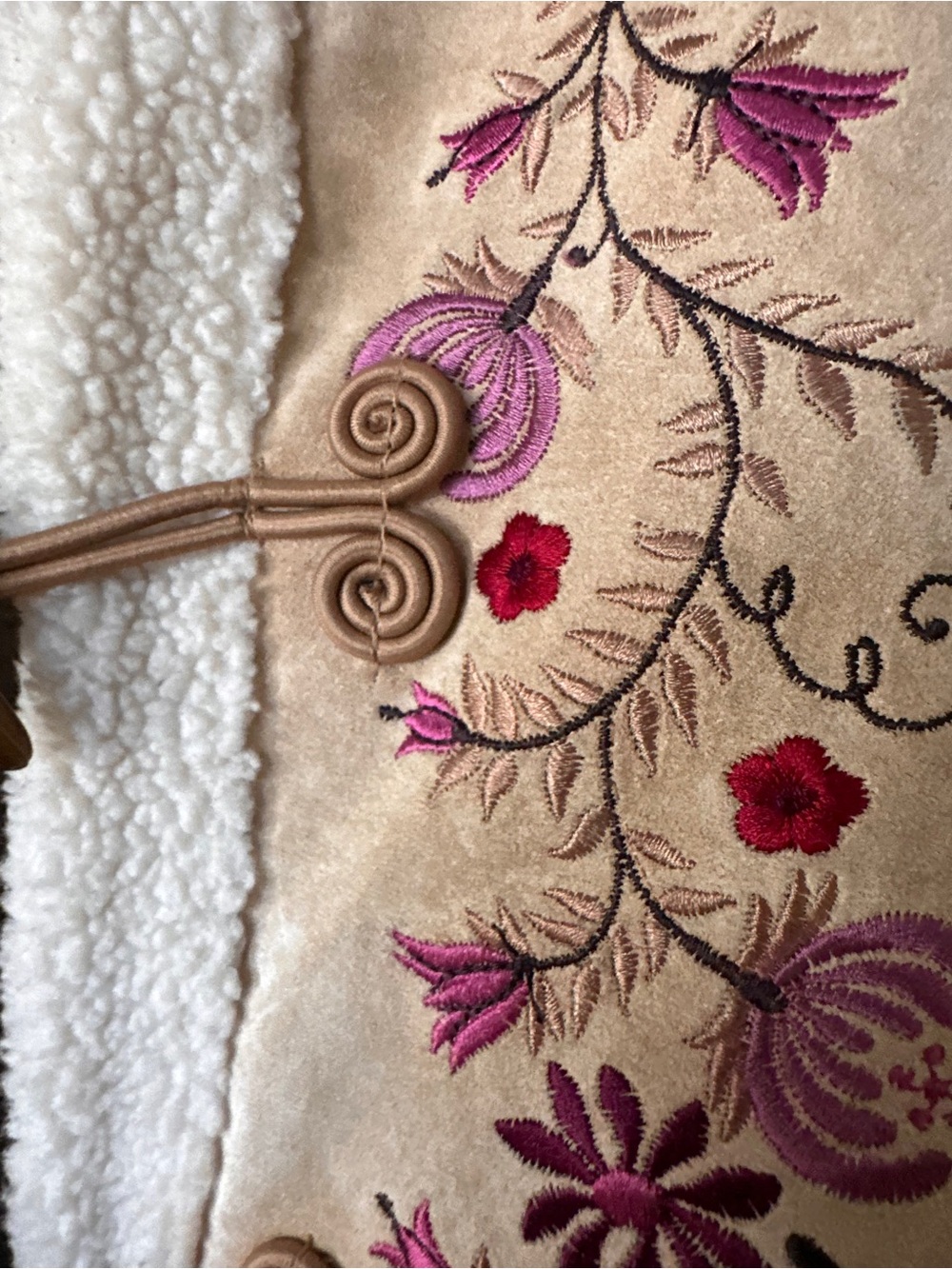 Vintage St. John's Bay Beige Teddy Jacket with Pink Floral Embroidery - Picture 11 of 11